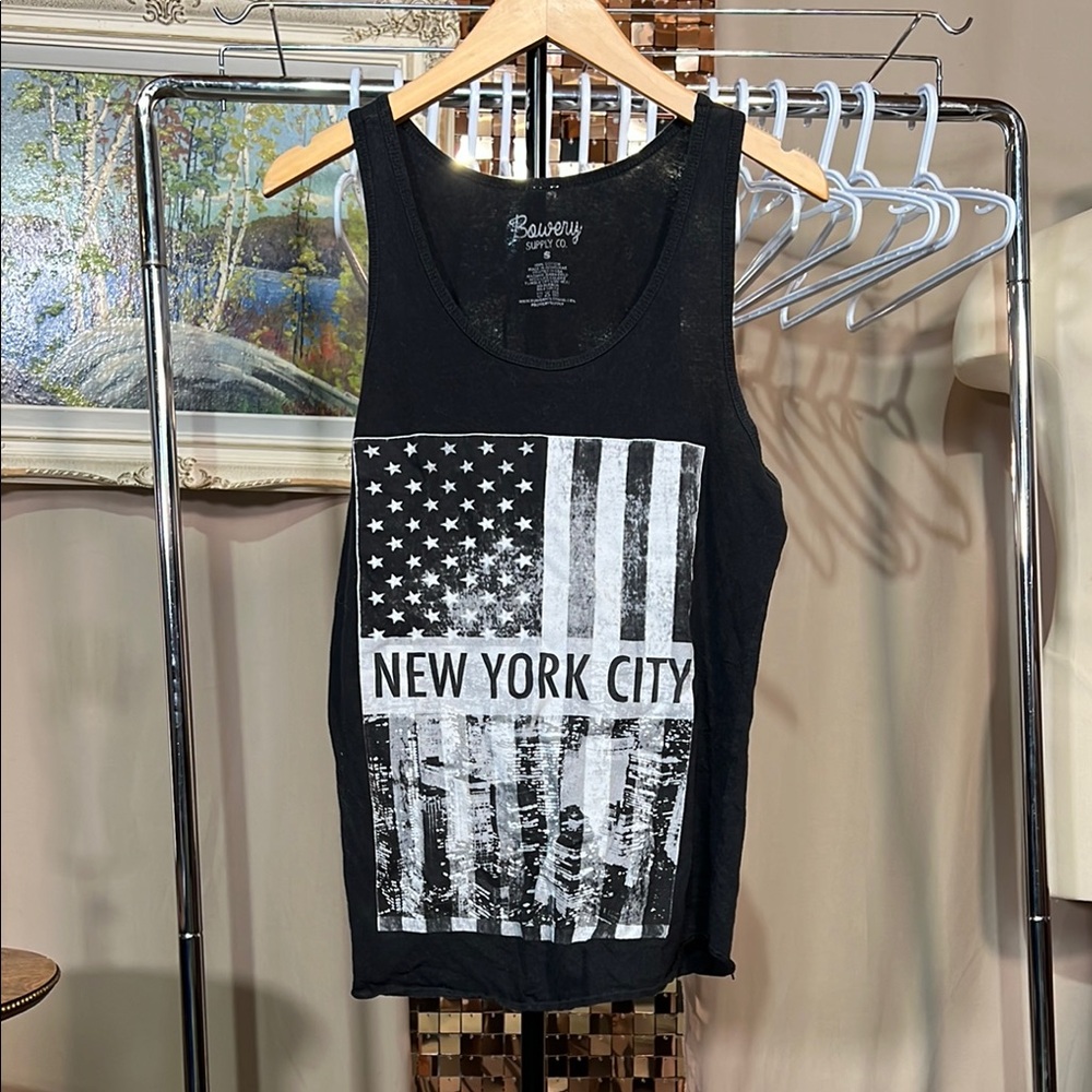 Bowery Supply Co Y2K Black Grey New York City Tank Top Size Small P2P 18-19”